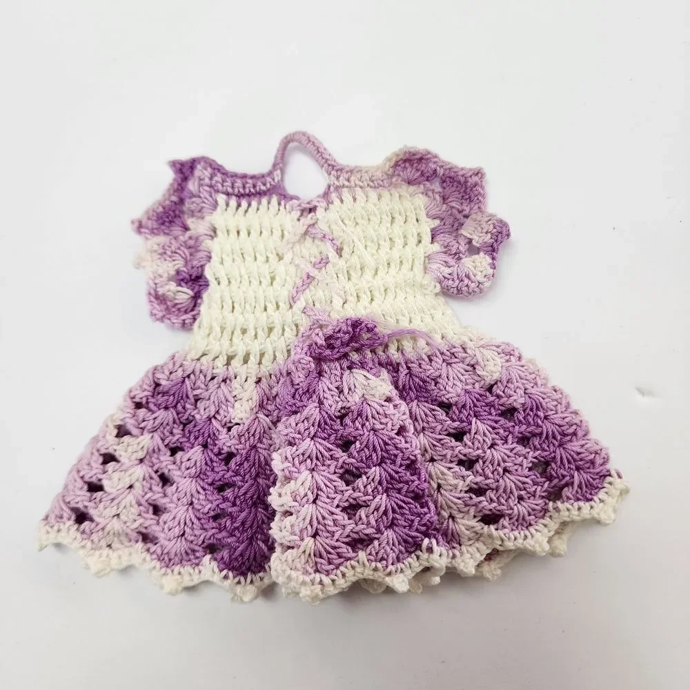 Vintage Crocheted Dress Hot Pad Lavendar and White